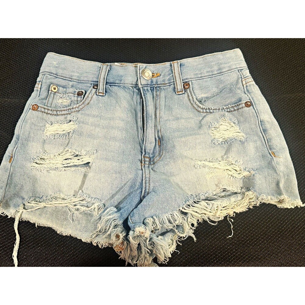 Aéropostale Vintage High-Rise Shorty Shorts, Size 0, Distressed Denim Cutoffs